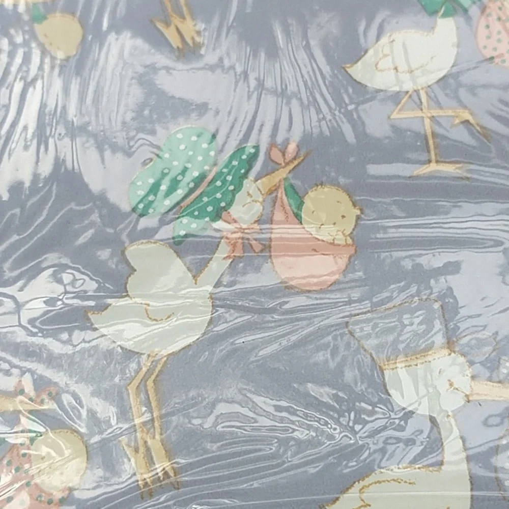 Vintage New American Greetings Gift Wrap Baby Shower Paper Stork